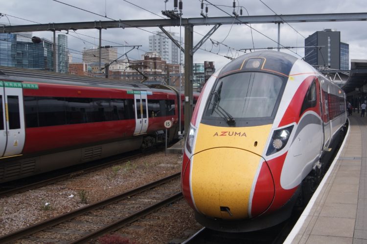 British Rail Class 800 333 of Arriva Rail North and British Rail Class 800s of LNER at Leeds railway station (5th July 2