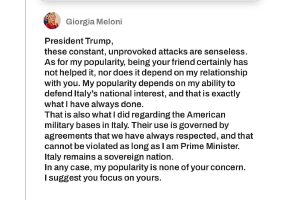 Meloni: "La mia popolarità non ti riguarda" - nella foto, il post su instagram di Meloni