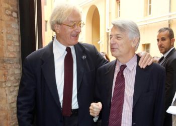 Romano Montroni (s) con il direttore del corriere della sera Ferruccio De Bortoli