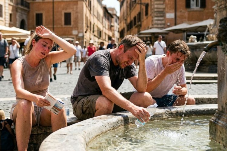 Persone soffrono il caldo