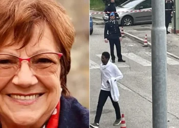 Pierina Paganelli e Louis Dassilva con polizia in strada a Rimini