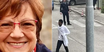 Pierina Paganelli e Louis Dassilva con polizia in strada a Rimini