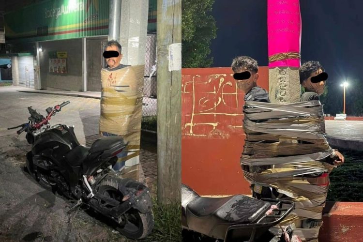 Il "Batman" del Messico sfida il crimine: lega ladri di moto ai pali della luce