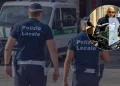 Due agenti polizia locale di schiena, volto di un agente casco moto