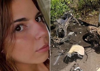 Sofia Barberi e il motorino distrutto in occasione dell'incidente di Ceriale