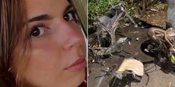Sofia Barberi e il motorino distrutto in occasione dell'incidente di Ceriale