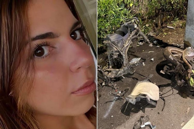 Sofia Barberi e il motorino distrutto in occasione dell'incidente di Ceriale