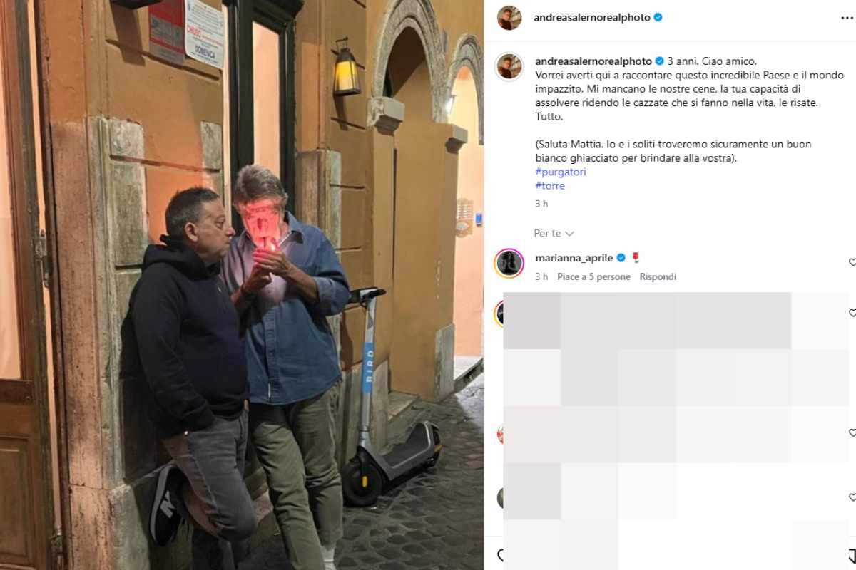 Foto instagram di andrea salerno accanto a Purgatori