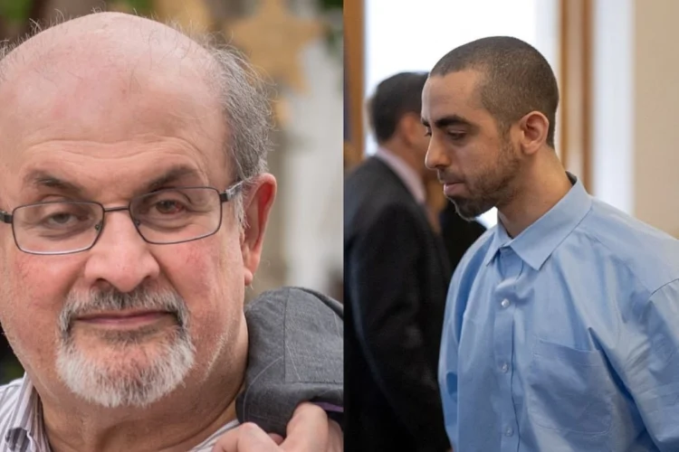 Salman Rushdie, condannato per terrorismo l'uomo che lo accoltellò - nella foto, lo scrittore a sinistra e a destra Hadi Matar