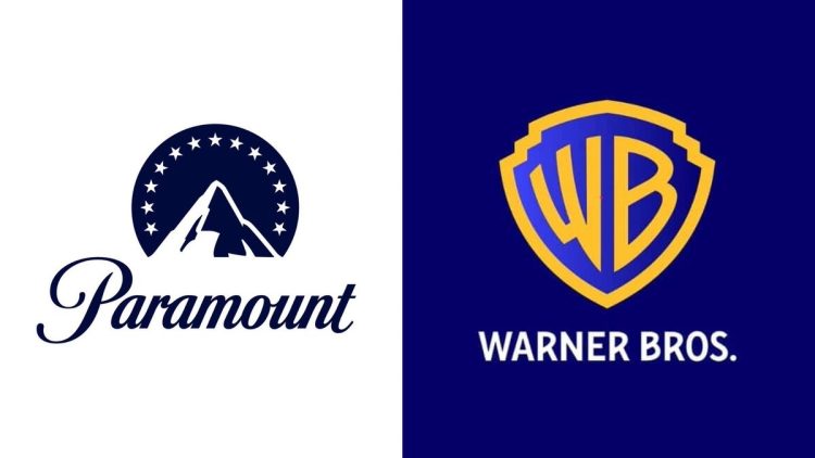 Loghi affiancati di Paramount Pictures e Warner Bros. Entertainment. Dodici Stati Usa citano in giudizio la fusione Warner-Paramount per timori antitrust