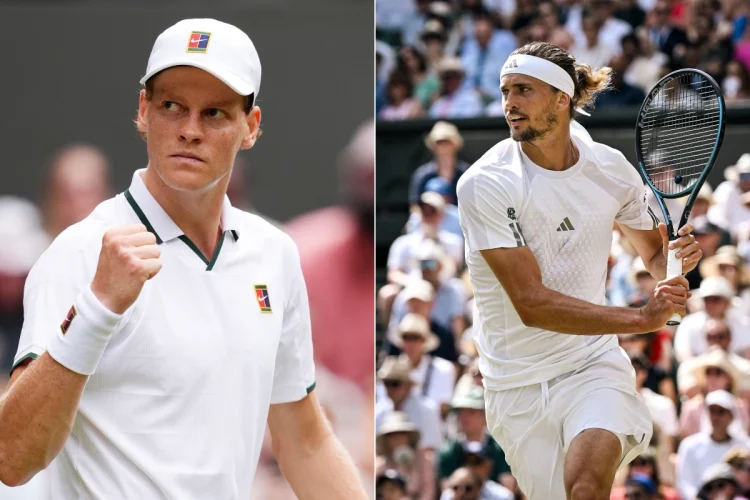 Jannik Sinner e Alexander Zverev posano in campo durante la partita di tennis.