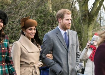 Prince Harry and Meghan Markle with other members of the Royal family going to church at Sandringham on Christmas Day 2017.