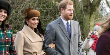 Prince Harry and Meghan Markle with other members of the Royal family going to church at Sandringham on Christmas Day 2017.