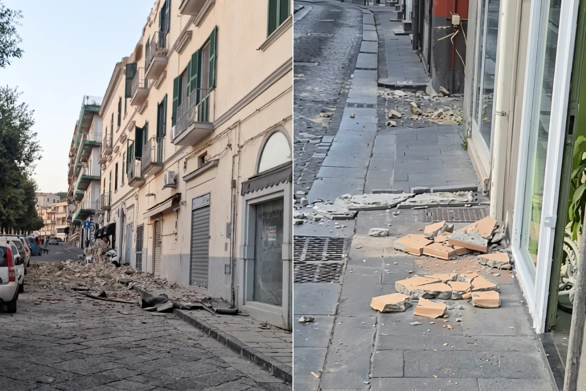 Calcinacci caduti da palazzi, crepe e danni dopo il terremoto ai Campi Flegrei