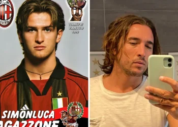 Simonluca Agazzone giovane calciatore Milan e in un suo selfie attuale