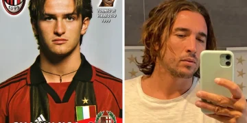 Simonluca Agazzone giovane calciatore Milan e in un suo selfie attuale
