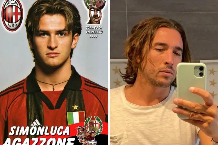 Simonluca Agazzone giovane calciatore Milan e in un suo selfie attuale