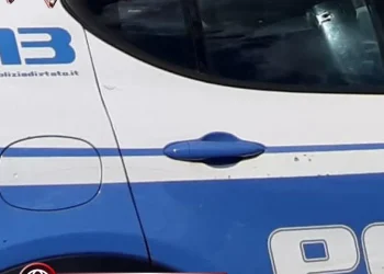 Fiancata di un'auto della Polizia di Stato ferma in strada