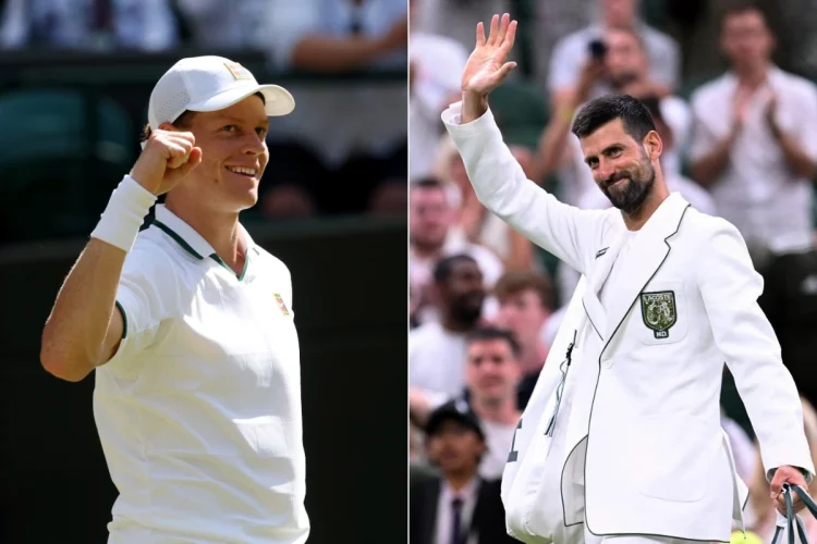 Jannik Sinner e Novak Djokovic salutano il pubblico sul campo da tennis