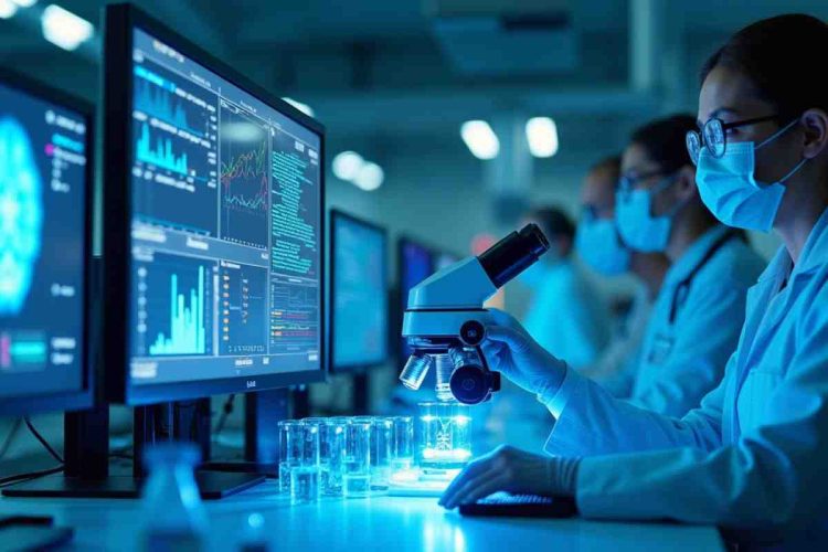 Scienziati e ricercatori in laboratorio mentre svolgono dei test
