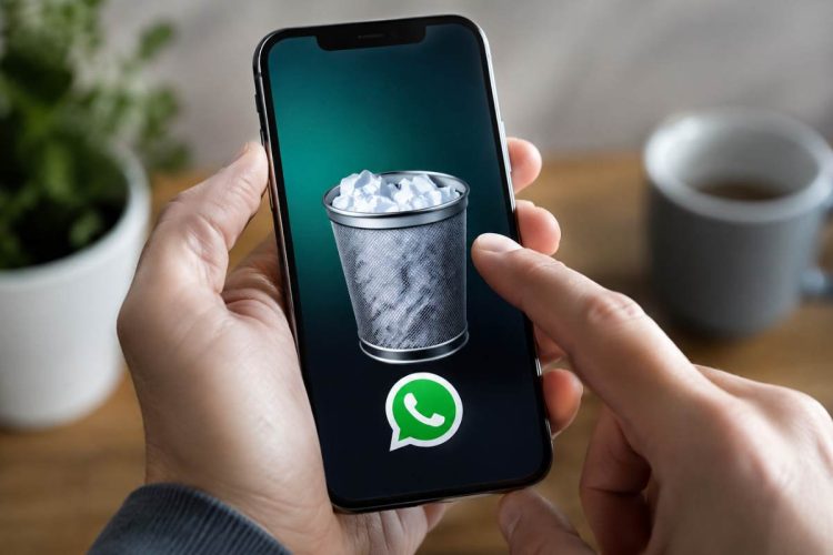 Telefono con cestino di Whatsapp in primo piano