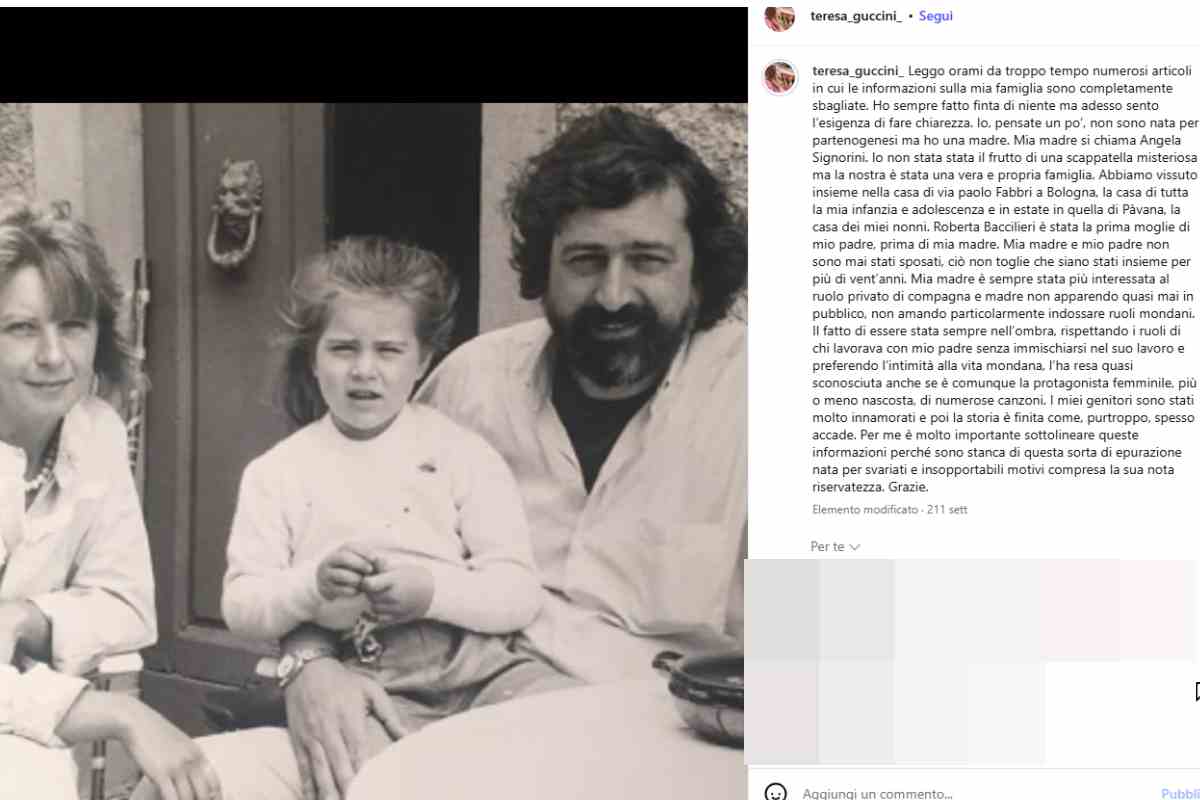 Una foto di Guccini giovane con in braccio sua figlia