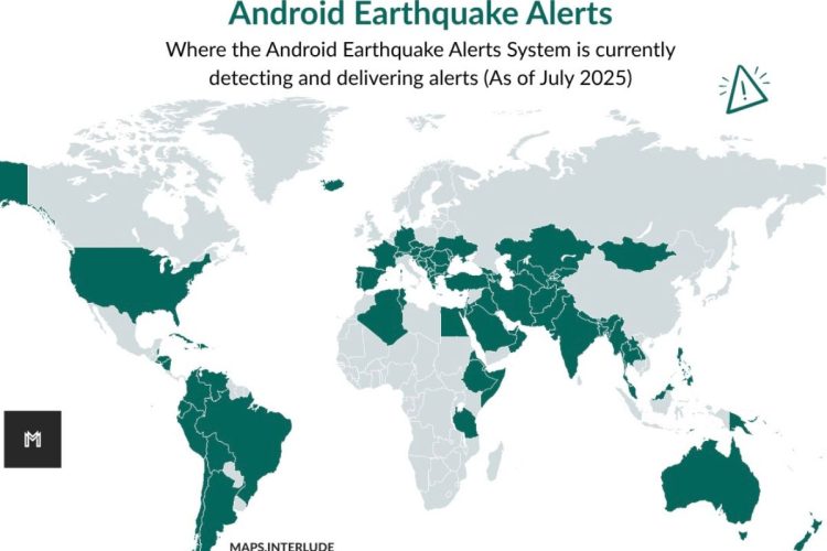 I Paesi in cui sono attivi gli alert sui terremoti di Android Earthquake