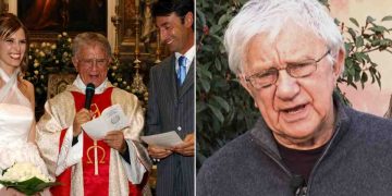 Collage di Milo Infante alle sue nozze con la moglie e Don Mazzi
