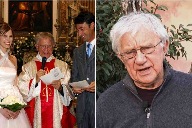 Collage di Milo Infante alle sue nozze con la moglie e Don Mazzi
