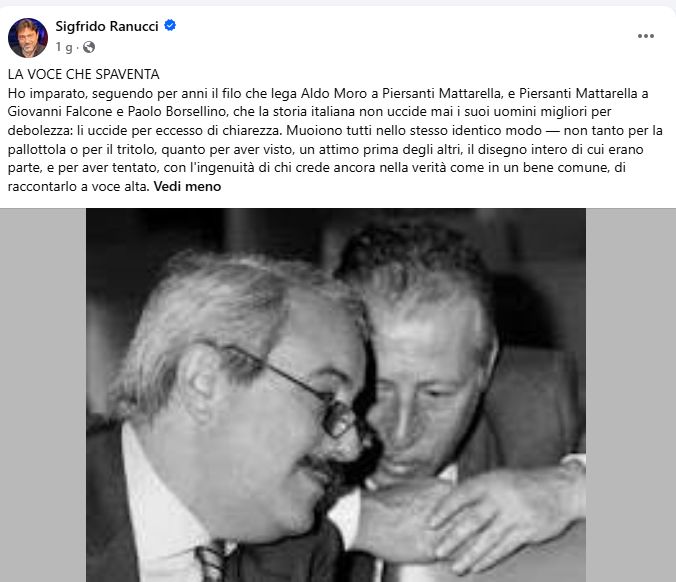 Ranucci, post su Facebook Borsellino e Falcone