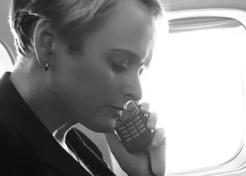 Julia Curlee transgender parla al telefono in bianco e nero