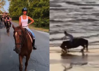 Belen Rodriguez a cavallo