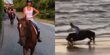 Belen Rodriguez a cavallo