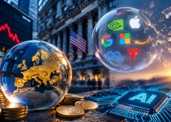Globo Europa, monete, bolla tech USA che scoppia su chip AI
