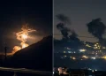 Esplosioni e fumo si alzano da colline illuminate di notte in Libano