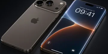 Due iPhone su sfondo nero, uno di fronte e uno di schiena