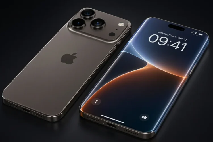 Due iPhone su sfondo nero, uno di fronte e uno di schiena