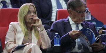 Giorgia Meloni and Italian Senate President Ignazio La Russa, during the opening ceremony of the XX Mediterranean Games in Taranto