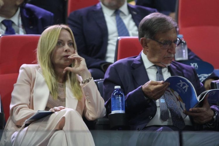 Giorgia Meloni and Italian Senate President Ignazio La Russa, during the opening ceremony of the XX Mediterranean Games in Taranto