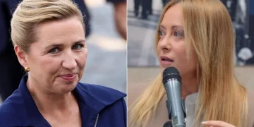 Mette Frederiksen e Giorgia Meloni in due ritratti distinti