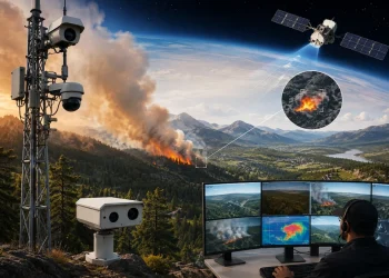 Incendio boschivo monitorato da satellite, telecamere e operatore AI