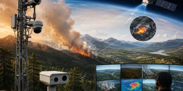 Incendio boschivo monitorato da satellite, telecamere e operatore AI