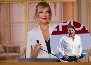 Sigfrido Ranucci e Selvaggia Lucarelli in primo piano, volti noti della televisione italiana.