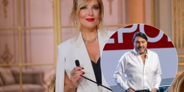 Sigfrido Ranucci e Selvaggia Lucarelli in primo piano, volti noti della televisione italiana.