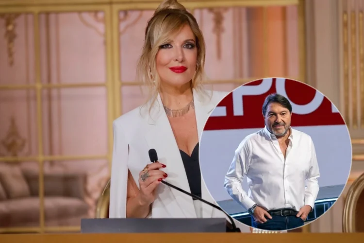 Sigfrido Ranucci e Selvaggia Lucarelli in primo piano, volti noti della televisione italiana.
