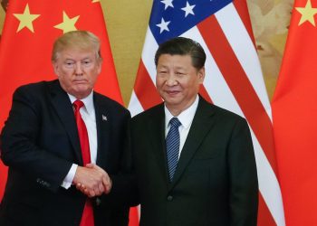 US President Trump and Chinese President Xi Jinping shake hands during a press conference at the Great Hall of the People in Beijing@ANSA