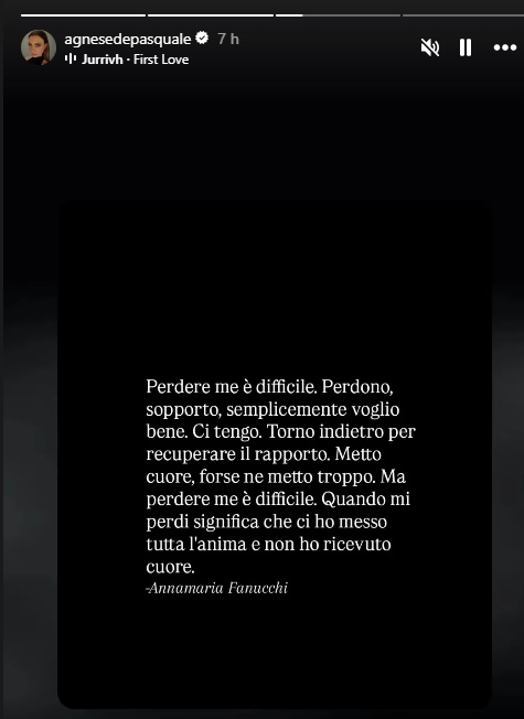 Agnese De Pasquale screenshot della sua storia instagram