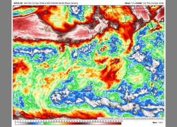 Mappa meteorologica con wind shear sull'Atlantico, America e Caraibi. Allarme super El Niño: potrebbe causare circa 451mila decessi nel mondo