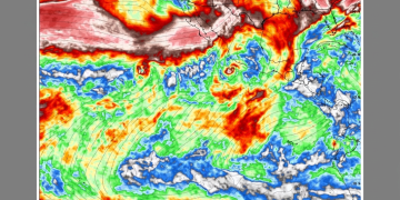 Mappa meteorologica con wind shear sull'Atlantico, America e Caraibi. Allarme super El Niño: potrebbe causare circa 451mila decessi nel mondo