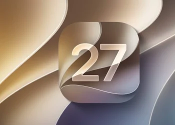 Icona con numero 27 stilizzato su sfondo astratto per iOS